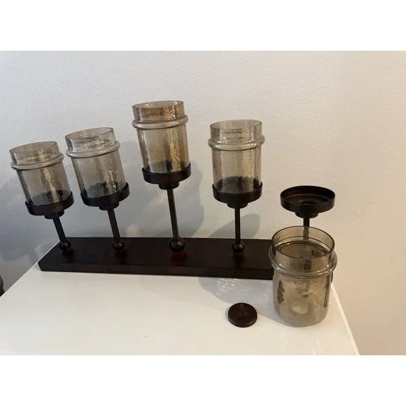 28" Hand Forged Bronze Hurricane Candelabra Candle Holder - Picture 8 of 10